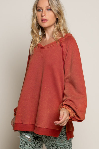 Explore More Collection - POL Back Cross Strap Detail Balloon Sleeve Sweatshirt