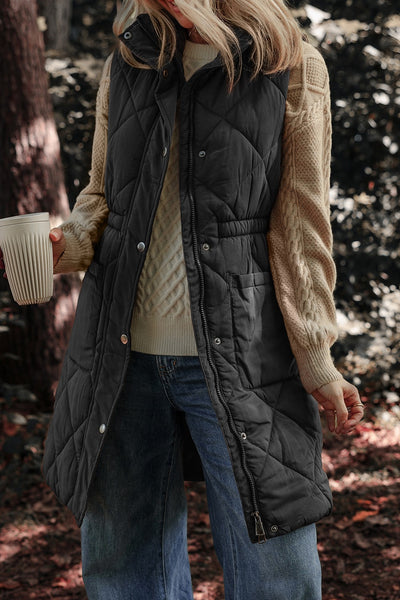 Explore More Collection - Pocketed Zipper and Button Vest Coat