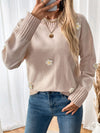 Explore More Collection - Perfee Flower Round Neck Long Sleeve Sweater