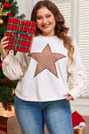 Explore More Collection - Plus Size Studded Star Round Neck Long Sleeve Blouse