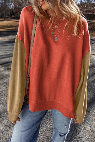 Explore More Collection - Contrast Round Neck Long Sleeve Sweatshirt