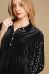 Explore More Collection - Umgee Pearl Detail Half Sleeve Velvet Babydoll Blouse