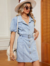 Explore More Collection - Snap Down Short Sleeve Denim Dress