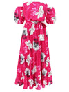 Explore More Collection - Pleated Floral Off-Shoulder Short Sleeve Midi Dress