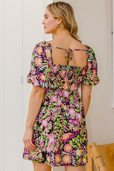 Explore More Collection - ODDI Full Size Floral Tie-Back Mini Dress