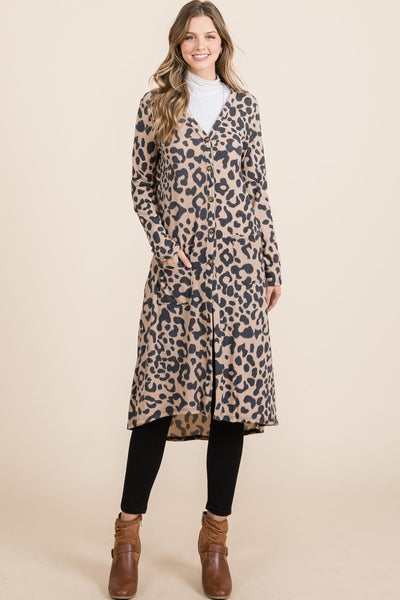 Explore More Collection - Celeste Full Size Leopard V-Neck Long Sleeve Cardigan