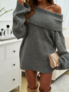 Explore More Collection - Off-Shoulder Extra-Long Sleeve Sweater