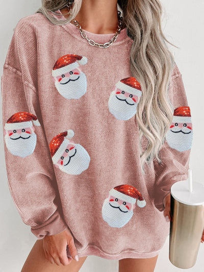 Explore More Collection - Sequin Santa Patch Ribbed Sweatshirt