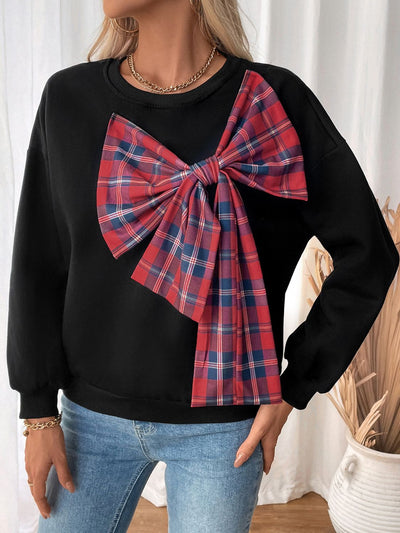 Explore More Collection - Perfee Bow Round Neck Long Sleeve Sweatshirt