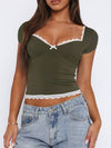 Explore More Collection - Lace Detail Sweetheart Neck Short Sleeve T-Shirt