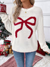 Explore More Doorbusters - Perfee Bow Round Neck Long Sleeve Sweater