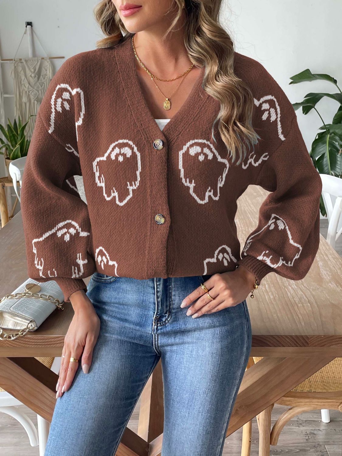 Explore More Collection - V-Neck Dropped Shoulder Cardigan