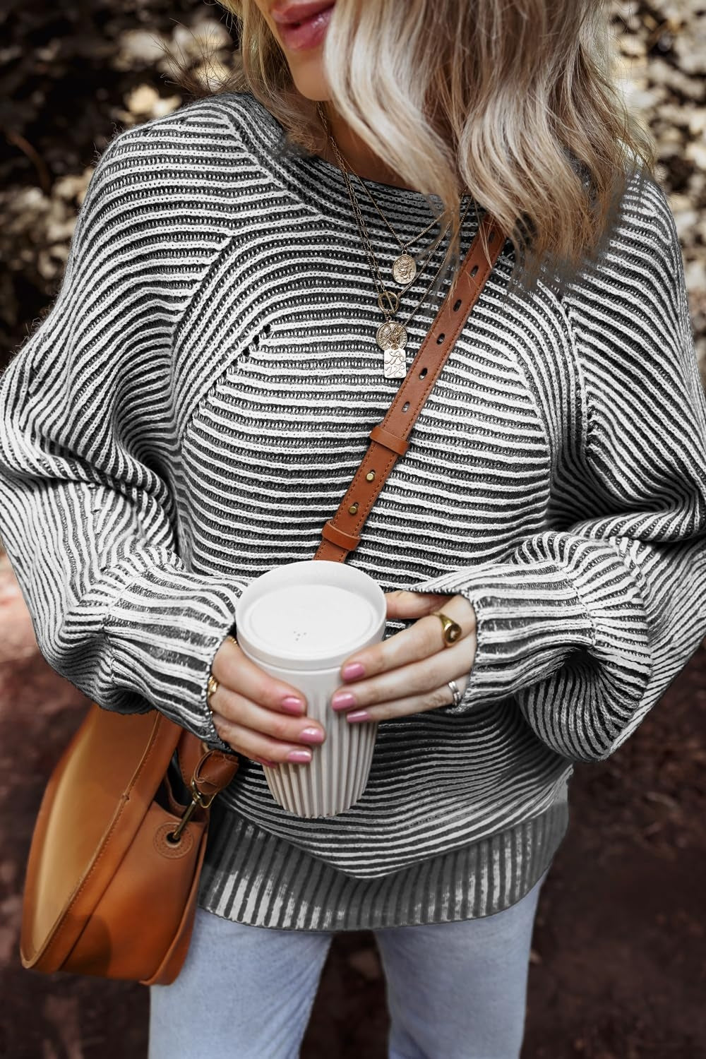 Explore More Collection - Textured Striped Round Neck Long Sleeve Top