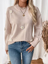 Explore More Collection - Perfee Flower Round Neck Long Sleeve Sweater