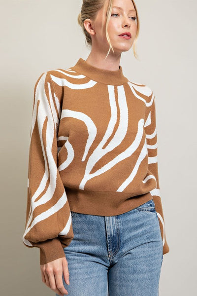 Explore More Collection - Mock Neck Printed Sweater