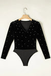 Explore More Collection - Pearl Detail V-Neck Long Sleeve Bodysuit