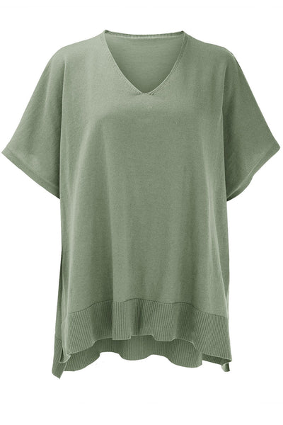 Explore More Collection - Slit V-Neck Half Sleeve Knit Top