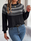 Explore More Collection - Contrast Round Neck Long Sleeve Sweater