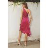 Pearlie One Shoulder Asymmetrical Midi Dress: VIVA MAGENTA