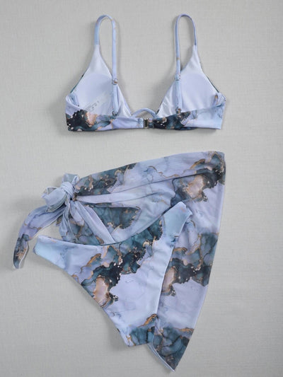 Explore More Collection - Printed Spaghetti Strap Three-Piece Swim Set