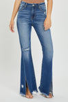 Explore More Collection - RISEN Full Size High Rise Front Slit Frayed Hem Flare Jeans