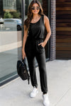 Explore More Collection - Drawstring Round Neck Sleeveless Jumpsuit