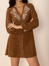 Explore More Collection - Notched Button Down Long Sleeve Mini Dress