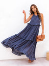 Explore More Collection - Ruffled Sleeveless Tiered Maxi Dress with Pockets