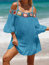 Explore More Collection - Crochet Cold Shoulder Three-Quarter Sleeve Cover Up