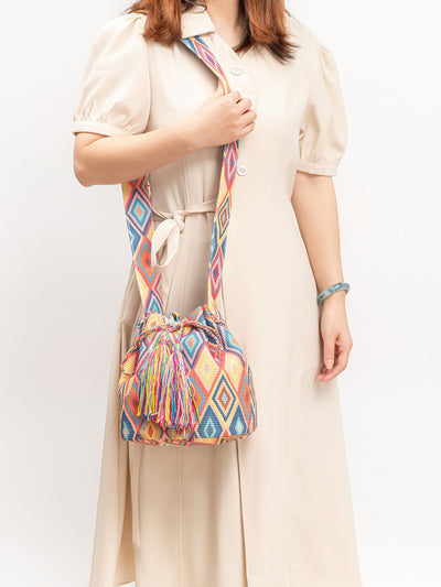 Explore More Collection - Drawstring Tassel Geometric Shoulder Bag