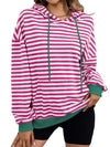 Explore More Collection - Drawstring Striped Long Sleeve Hoodie