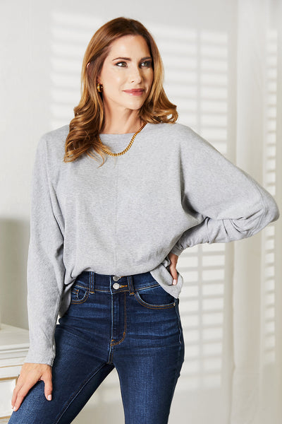 Explore More Doorbusters - Double Take Seam Detail Round Neck Long Sleeve Top