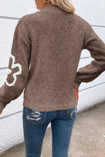 Explore More Collection - Flower Half Zip Dropped Shoulder Sweater