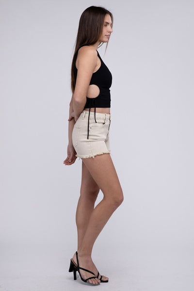 Explore More Collection - Acid Washed Frayed Cutoff Hem Shorts