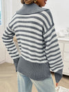 Explore More Collection - Striped Collared Neck Long Sleeve Sweater