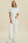 Explore More Collection - Double Take Full Size Pearl Detail Round Neck Top and Pants Set