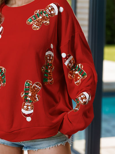 Explore More Collection - Sequin Gingerbread Man Long Sleeve Sweatshirt