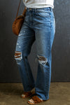 Explore More Collection - Distressed Raw Hem Jeans with Pockets