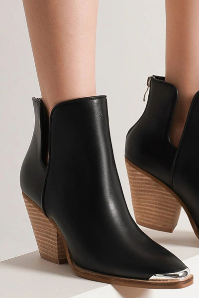 Beast Fashion Pointed Metal-Tip Toe Block Heel Ankle Boots