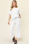 Explore More Collection - Double Take Full Size Texture Round Neck Short Sleeve T-Shirt and Wide Leg Pants