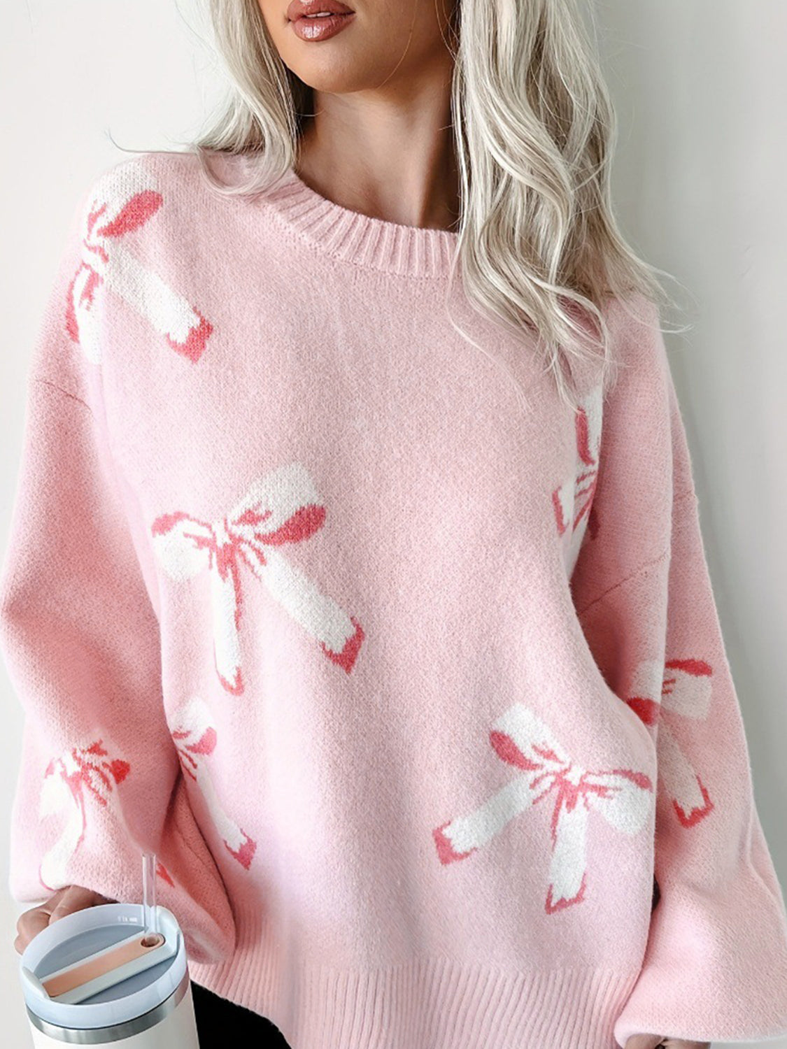 Explore More Collection - Bow Round Neck Long Sleeve Sweater