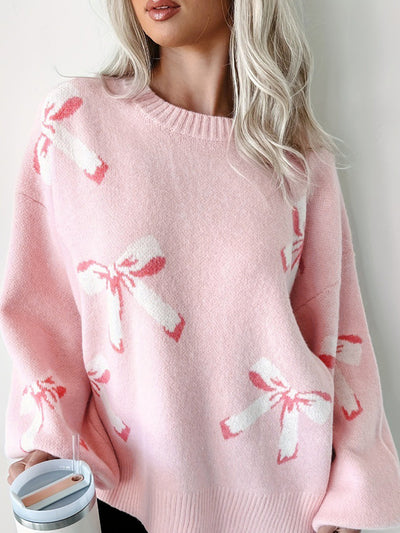 Explore More Collection - Bow Round Neck Long Sleeve Sweater