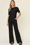 Explore More Collection - Double Take Full Size Round Neck Short Sleeve T-Shirt and Wide Leg Pants Set