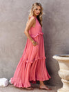 Explore More Collection - Ruffled Sleeveless Tiered Maxi Dress with Pockets