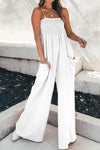 Explore More Collection - Smocked Spaghetti Strap Wide Leg Jumpsuit