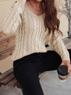 Explore More Collection - Honey Cable-Knit V-Neck Cold Shoulder Sweater