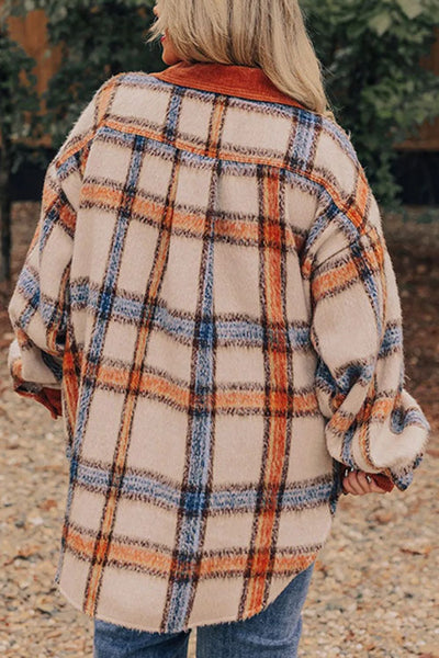 Explore More Collection - Plus Size Plaid Button Down Jacket