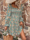 Explore More Collection - Floral Smocked Flounce Sleeve Square Neck Dress