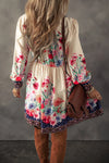 Explore More Collection - Flower Button Down Lantern Sleeve Dress