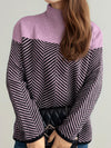 Explore More Collection - Contrast Turtleneck Long Sleeve Sweater